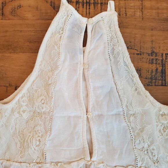 AMERICAN EAGLE Lace Button-Down Back Cream Halter Tank Top Shirt Boho XS - Picture 5 of 9